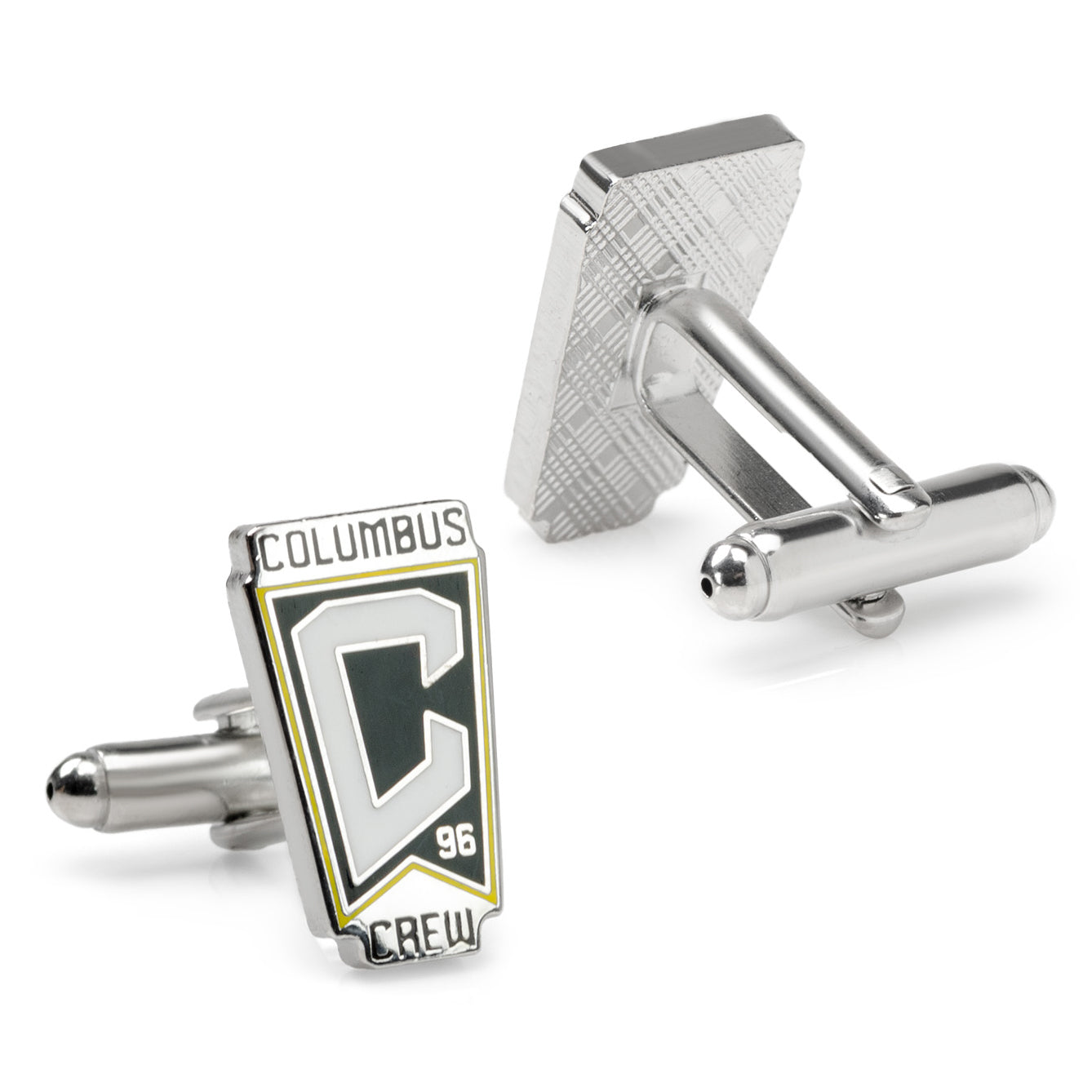 Cufflinks with a logo featuring 'Columbus Crew' on a white background