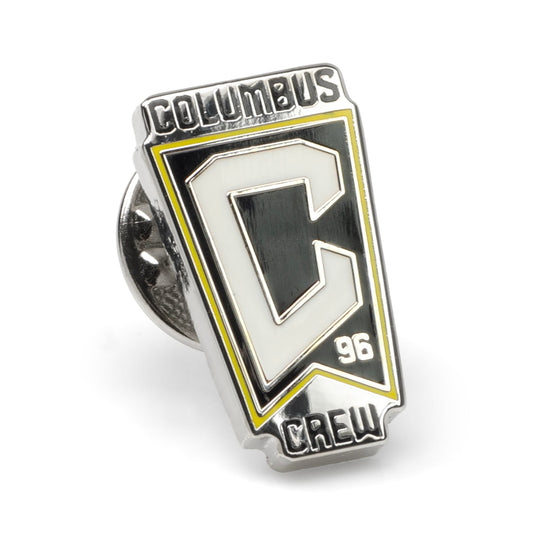 Metallic badge with 'Columbus Crew' text on a white background