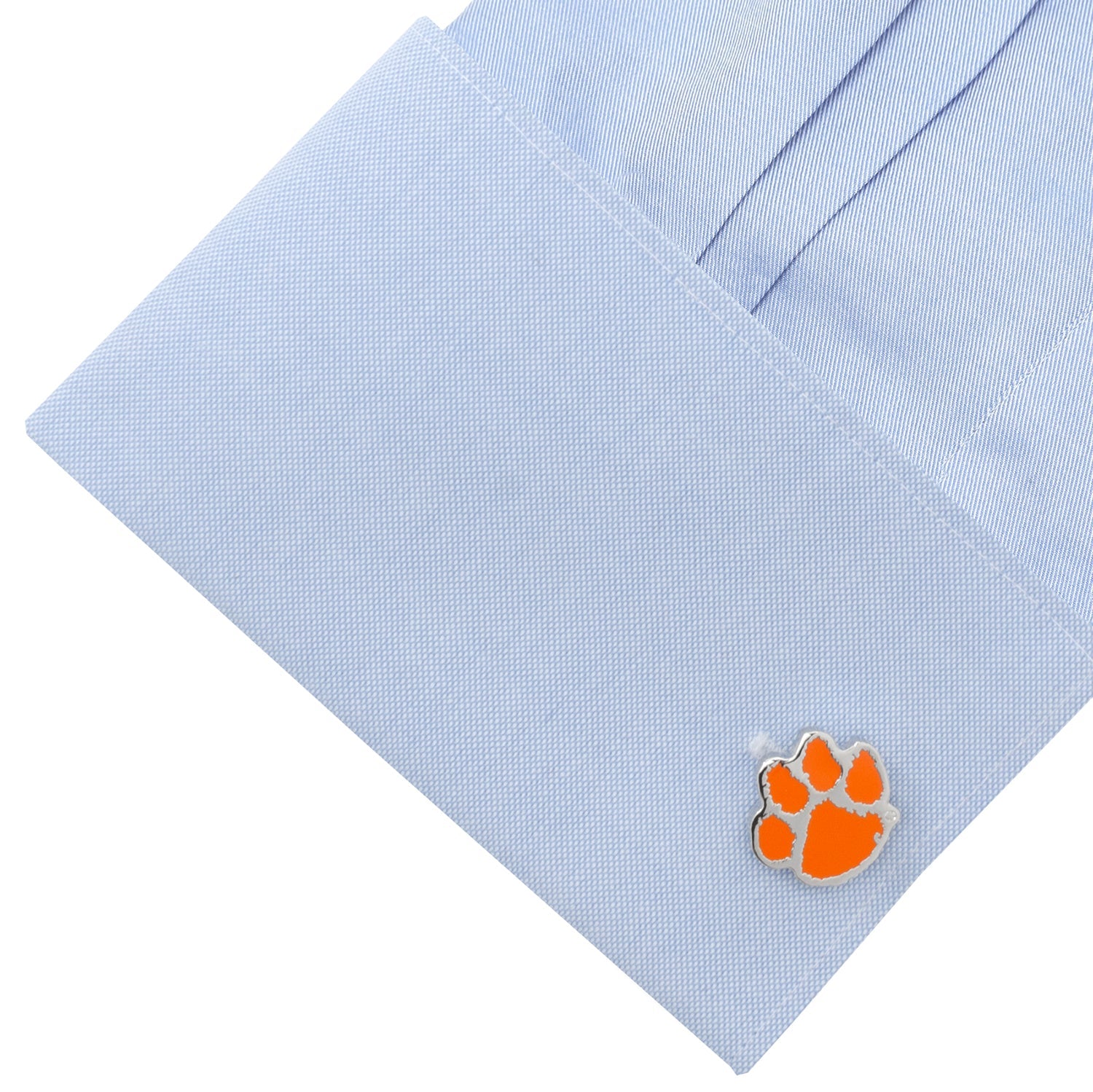 Orange paw print pin on a light blue shirt NCAA Clemson University Tigers Cufflinks