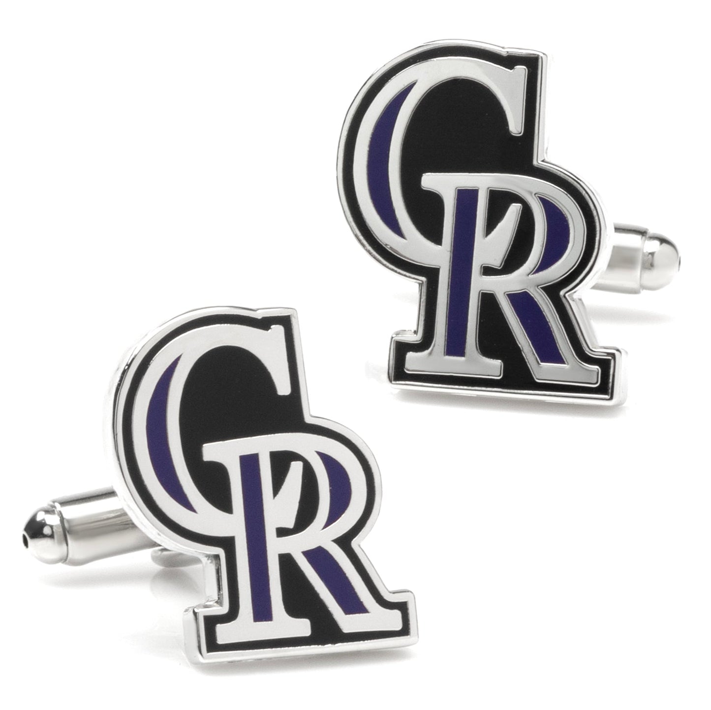Pair of Colorado Rockies logo cufflinks on a white background