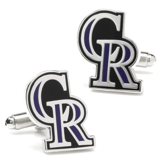Pair of Colorado Rockies logo cufflinks on a white background