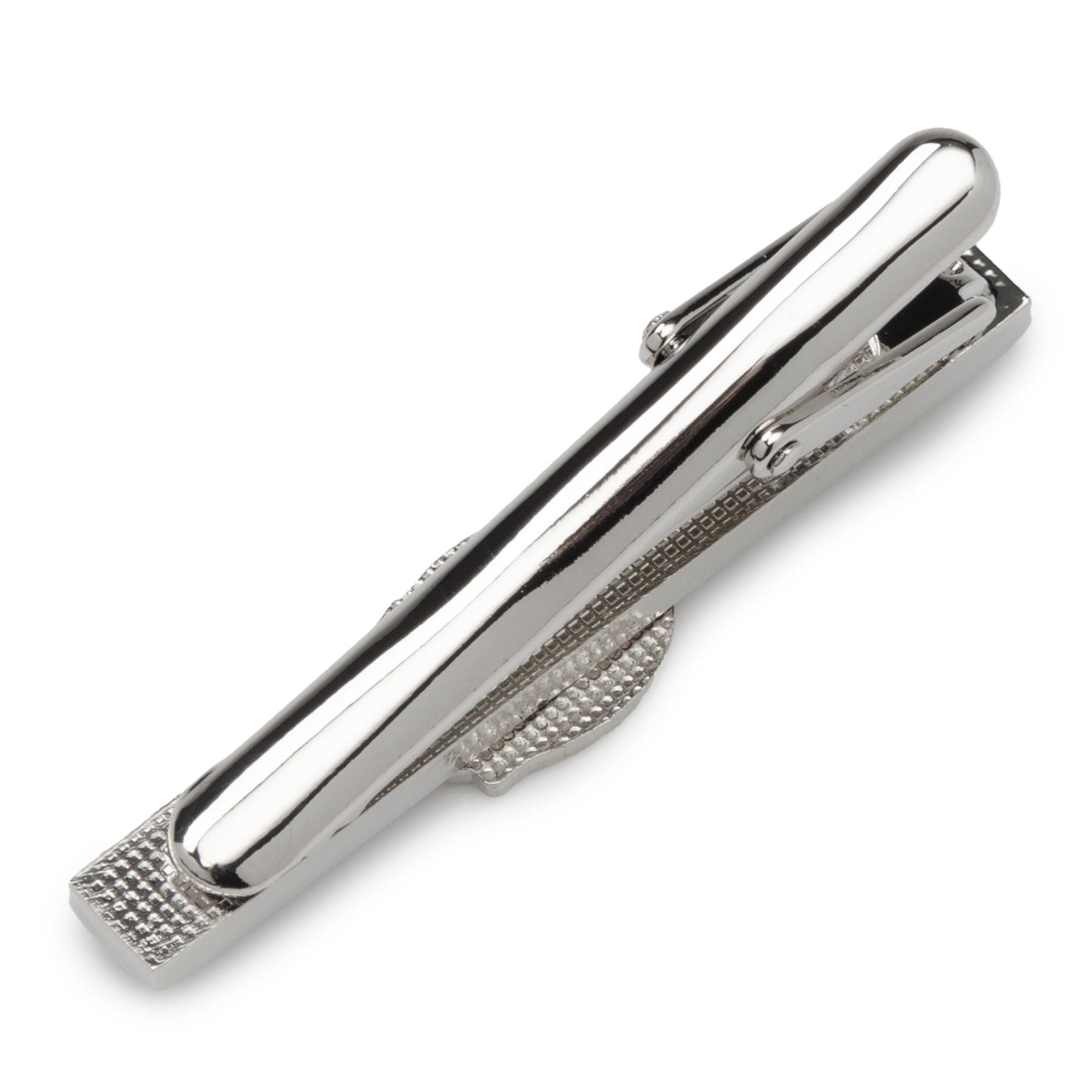 Silver tie clip on a white background
