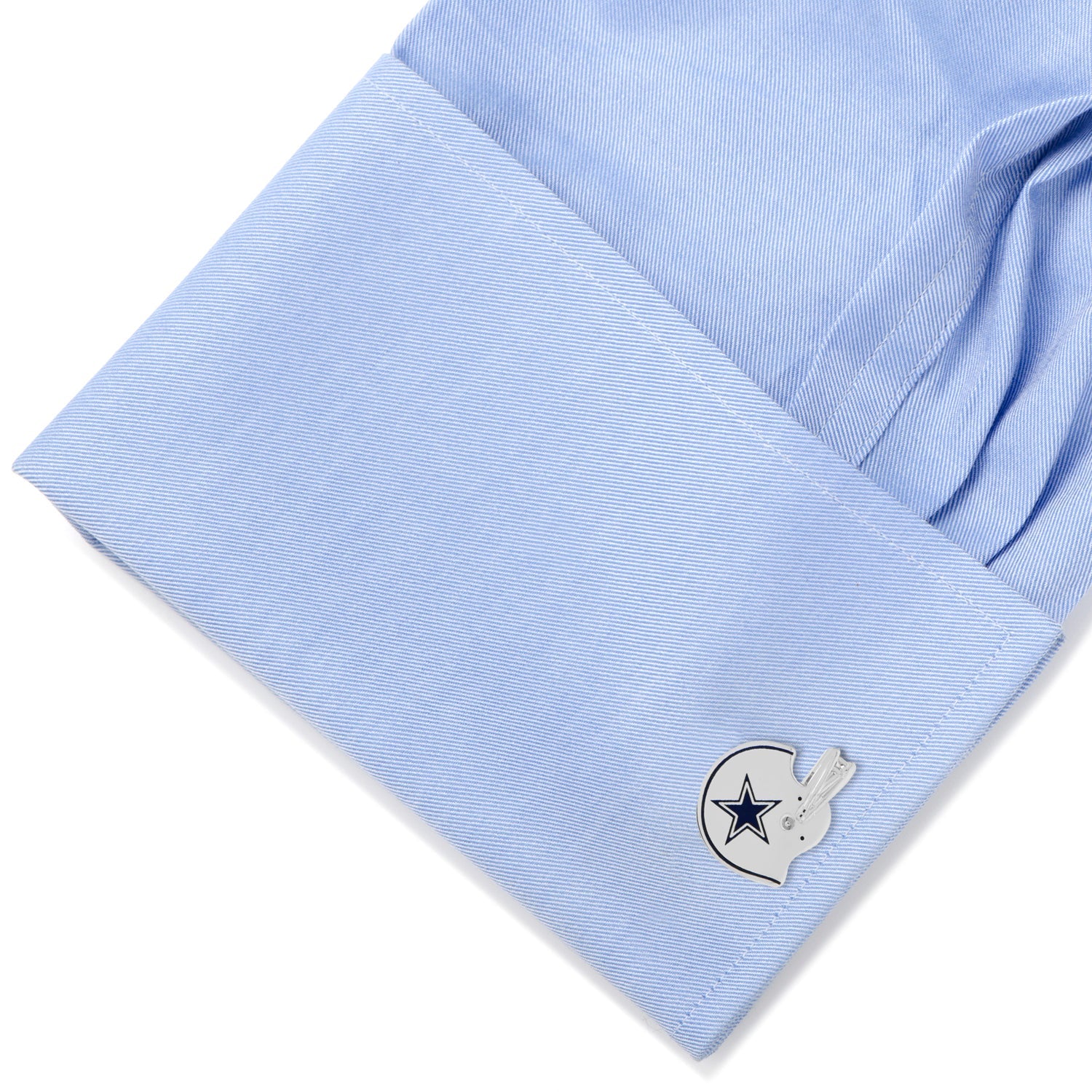 Light blue pocket square with a star and peace sign design on a white background