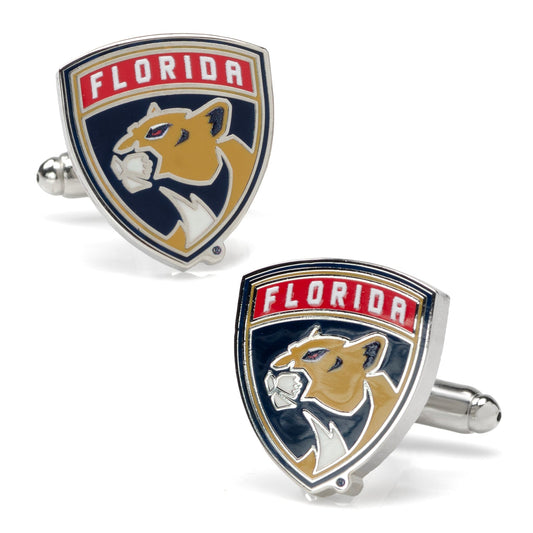 Florida Panthers cufflinks with panther logo on a white background