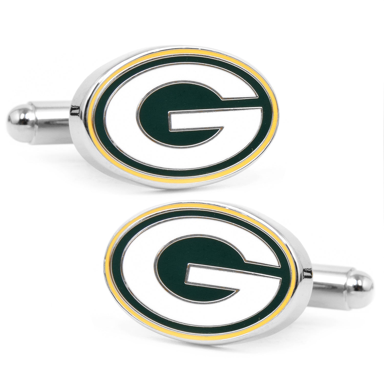 Green Bay Packers logo cufflinks on a white background