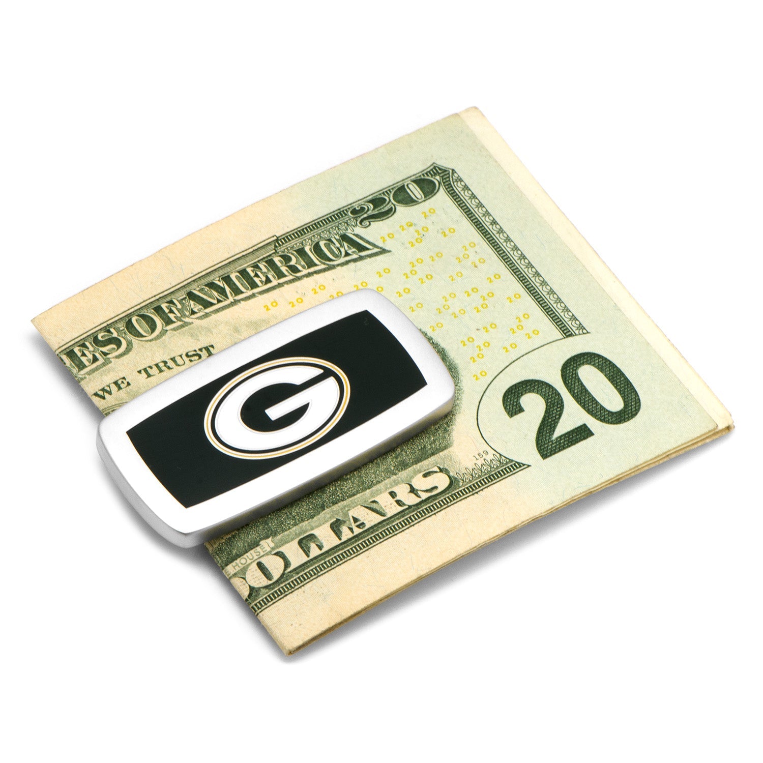 Green Bay Packers silver cushion money clip with green and white enamel logo – JayPins.com
