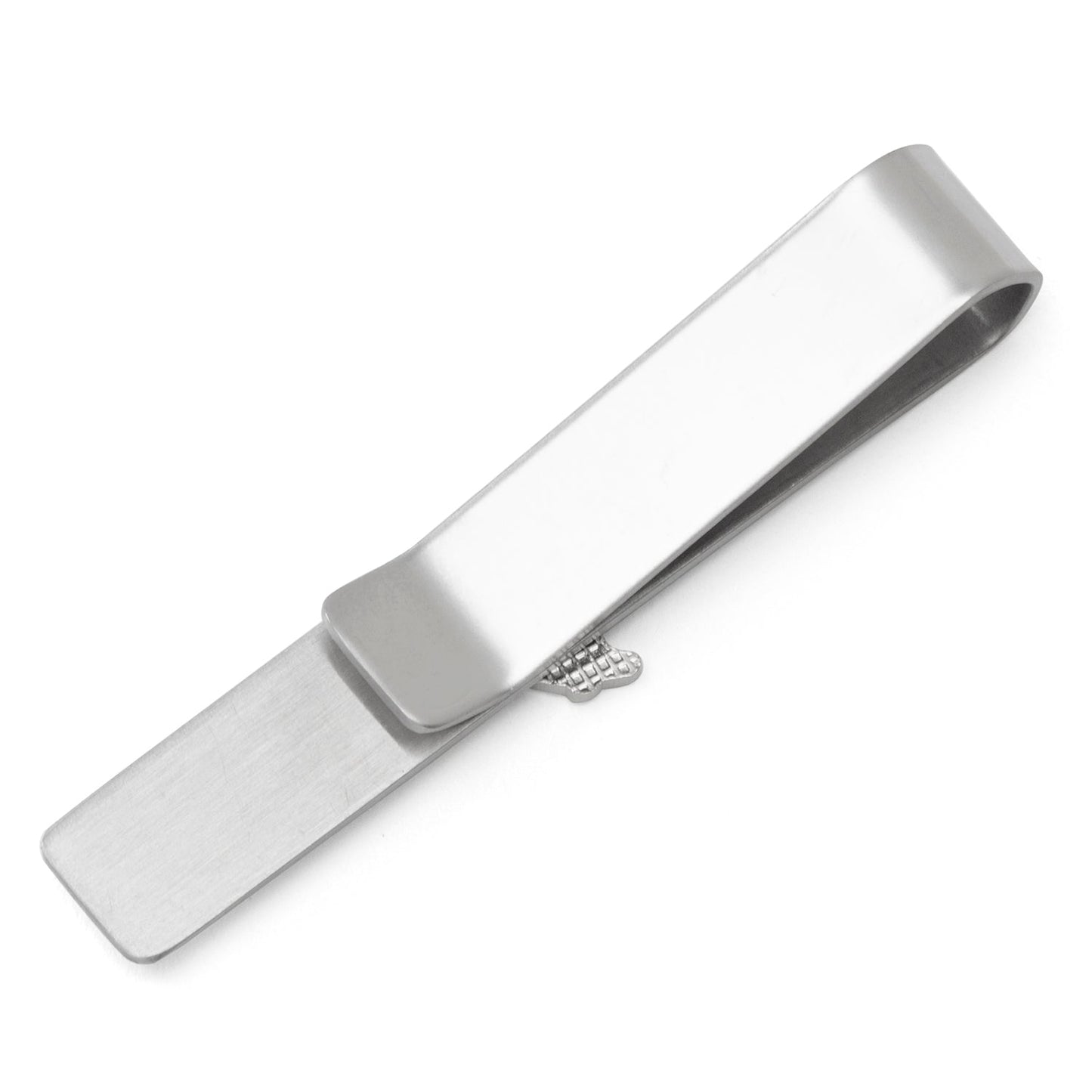 Silver tie clip on a white background