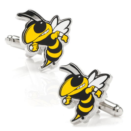 Two yellow and black bee-shaped cufflinks on a white background NCAA Georgia Tech Yellow Jackets Cufflinks