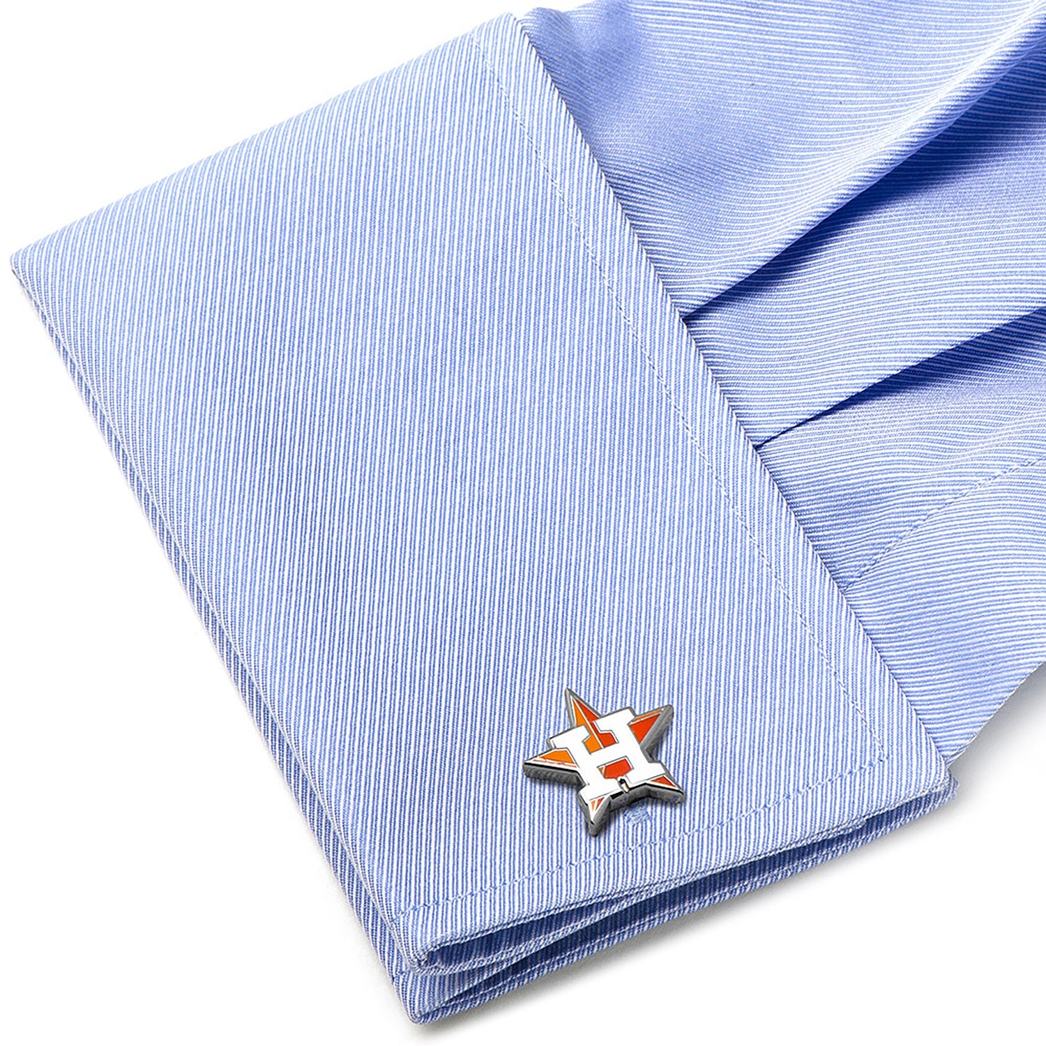 Cufflink on a blue striped shirt collar MLB Houston Astros Cufflinks