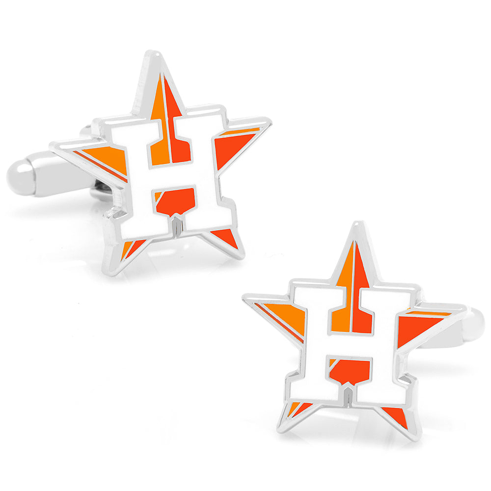 Star-shaped cufflinks with orange and white design on a white background MLB Houston Astros Cufflinks