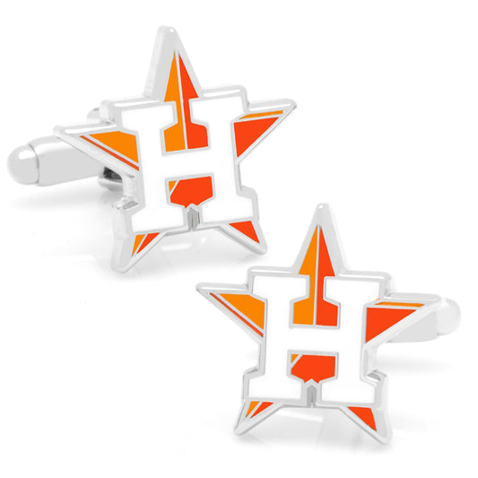 Star-shaped cufflinks with orange and white design on a white background MLB Houston Astros Cufflinks