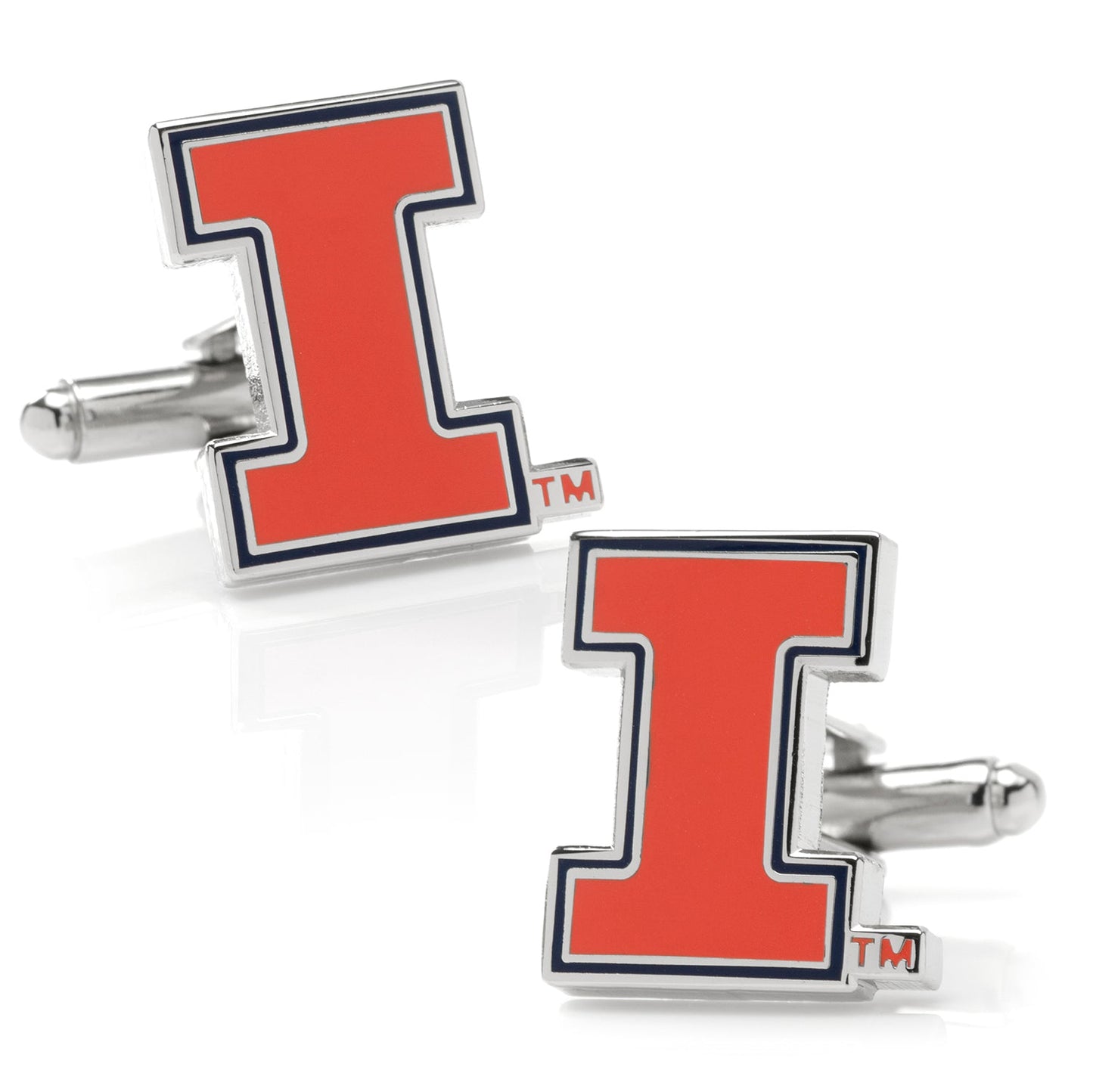 Cufflinks with a large orange 'I' logo on a white background NCAA University of Illinois Cufflinks and Tie Bar Gift Set