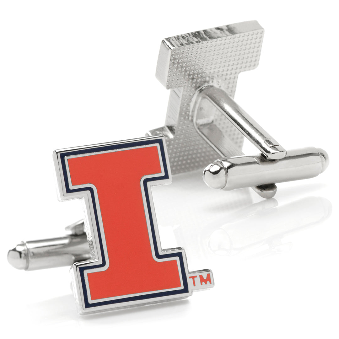 Cufflinks with a large orange 'I' logo on a white background NCAA University of Illinois Cufflinks and Tie Bar Gift Set