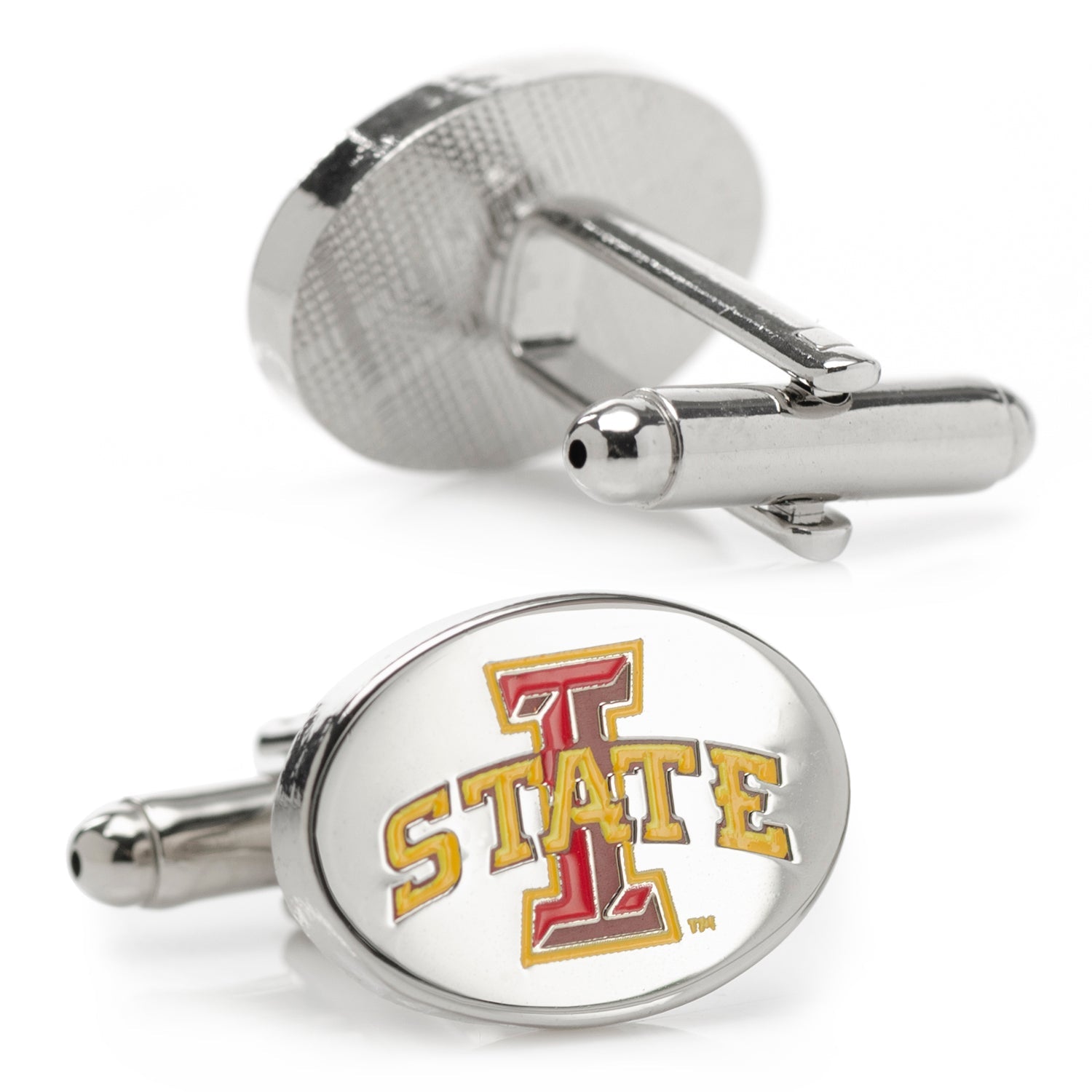 Cufflinks with 'I State' logo on a white background
