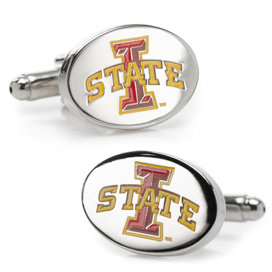 Iowa State University logo cufflinks on a white background