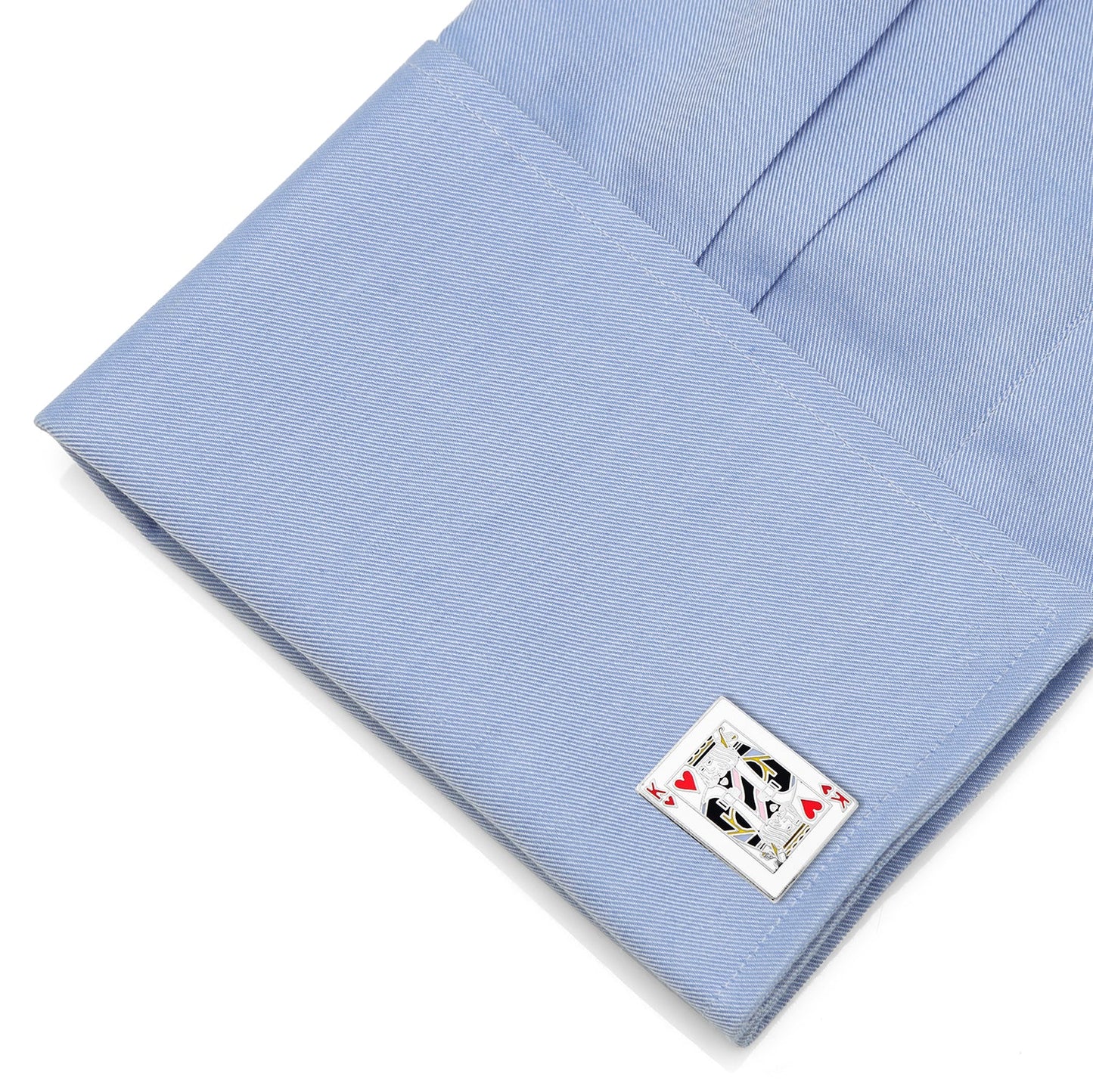 Light blue fabric with a playing card design label on a white background