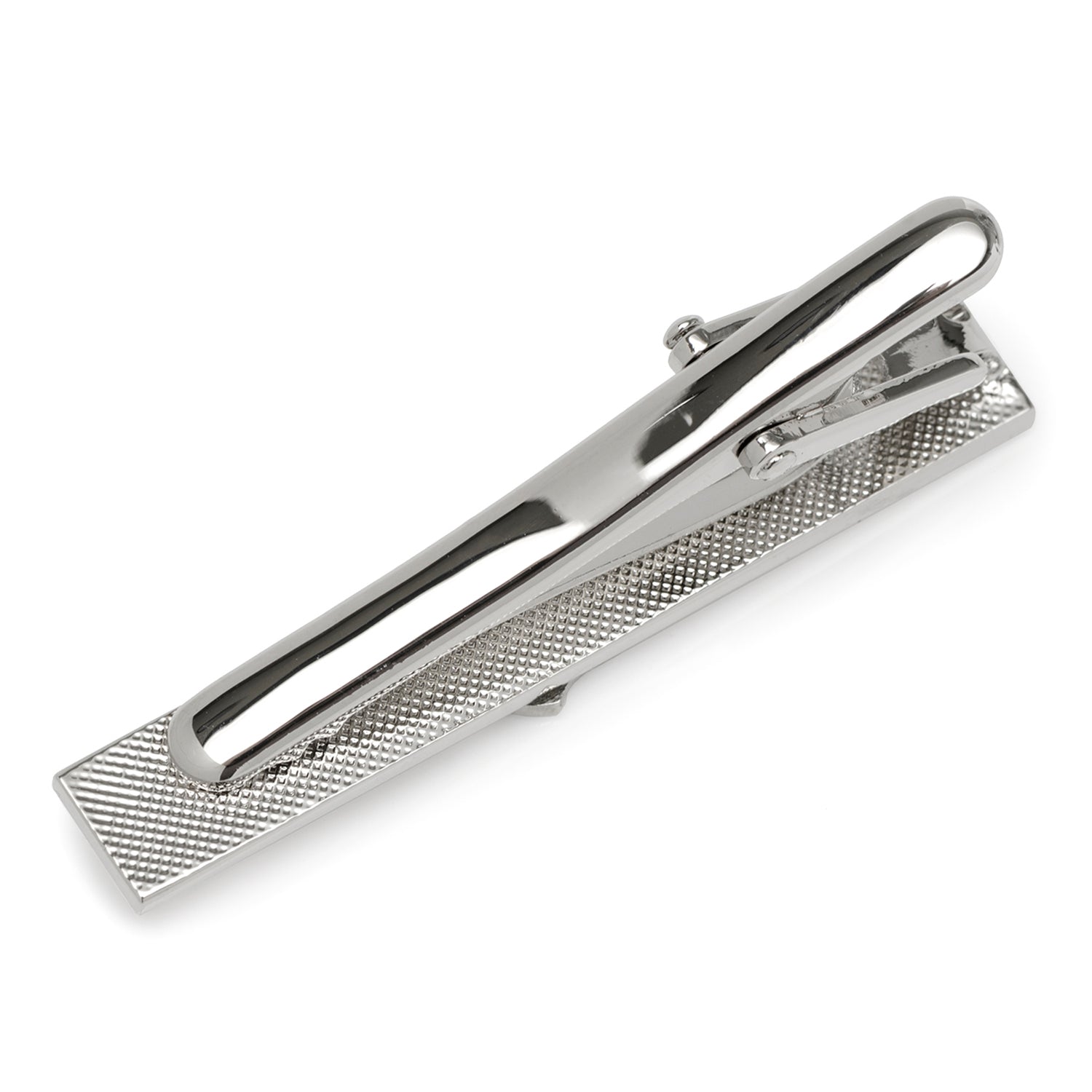 Silver tie clip on a white background
