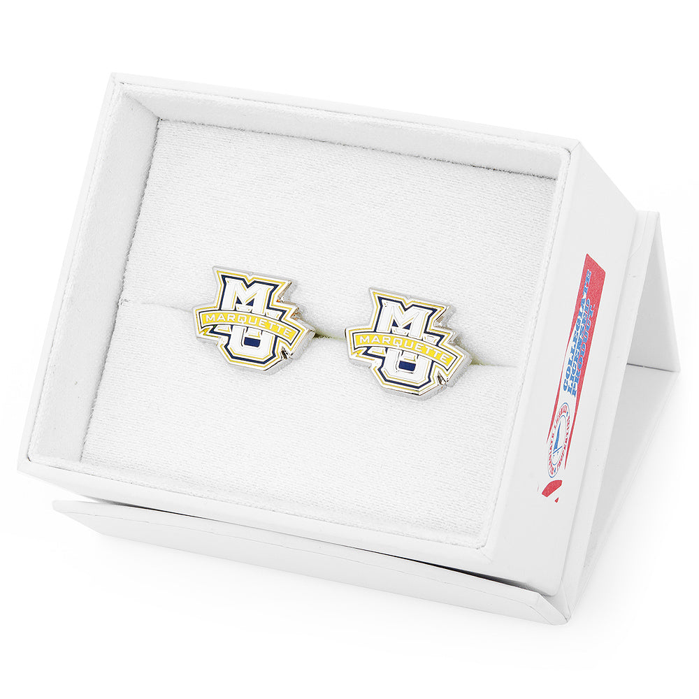 Cufflinks with a logo in a white box on a white background