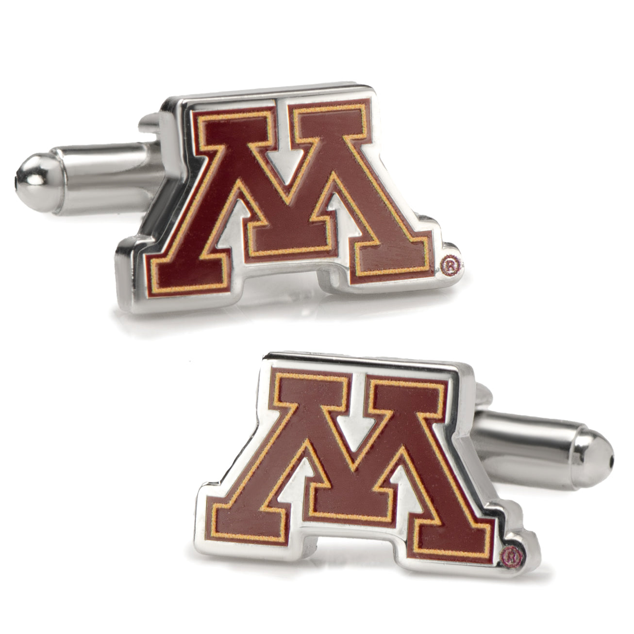 Cufflinks with a large 'M' logo on a white background NCAA Minnesota Gophers Cufflinks 
