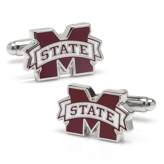 Cufflinks with 'Mississippi State' logo on a white background