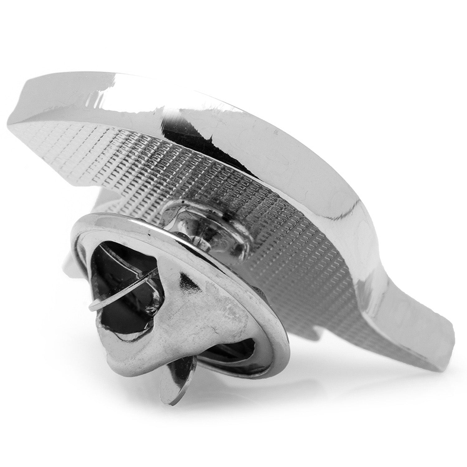 Chrome car headlight switch on a white background