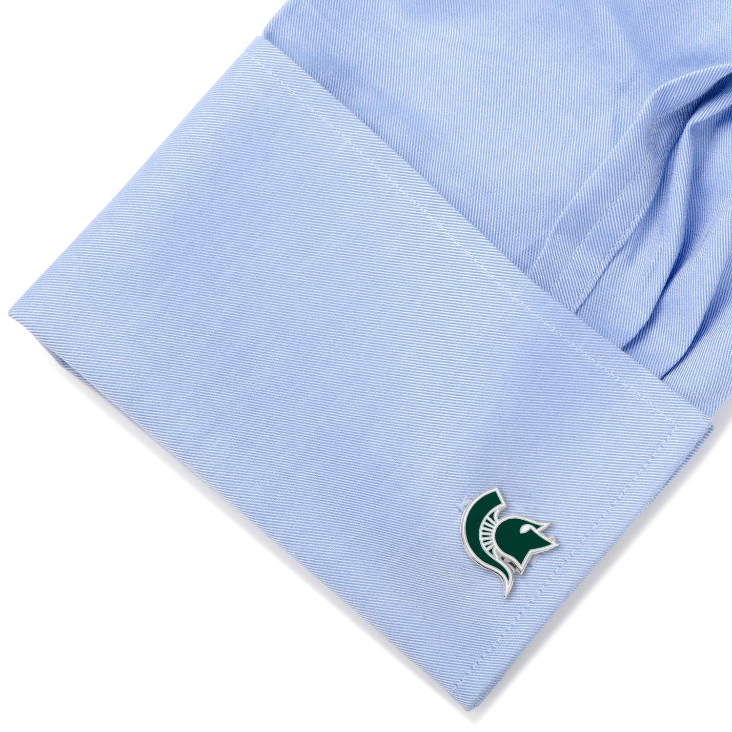 Light blue shirt with a green and white logo on a white background