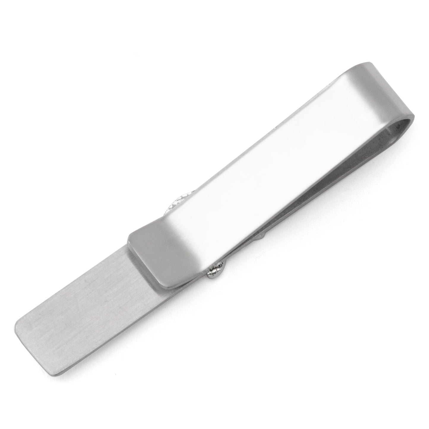 Silver tie clip on a white background
