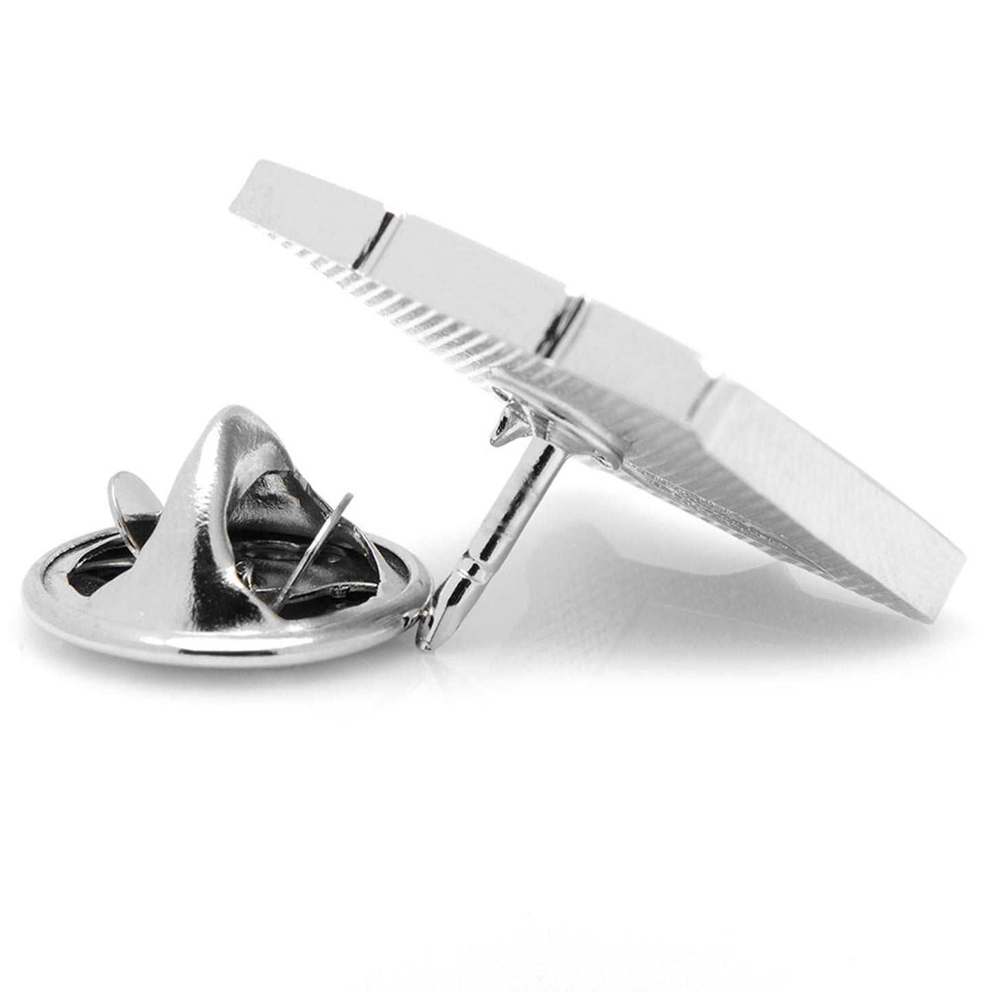 Silver tie clip on a white background