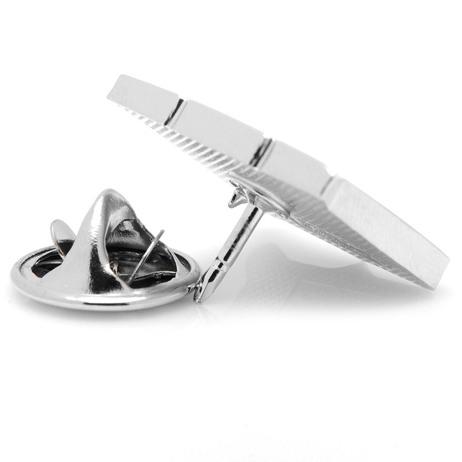 Silver tie clip on a white background