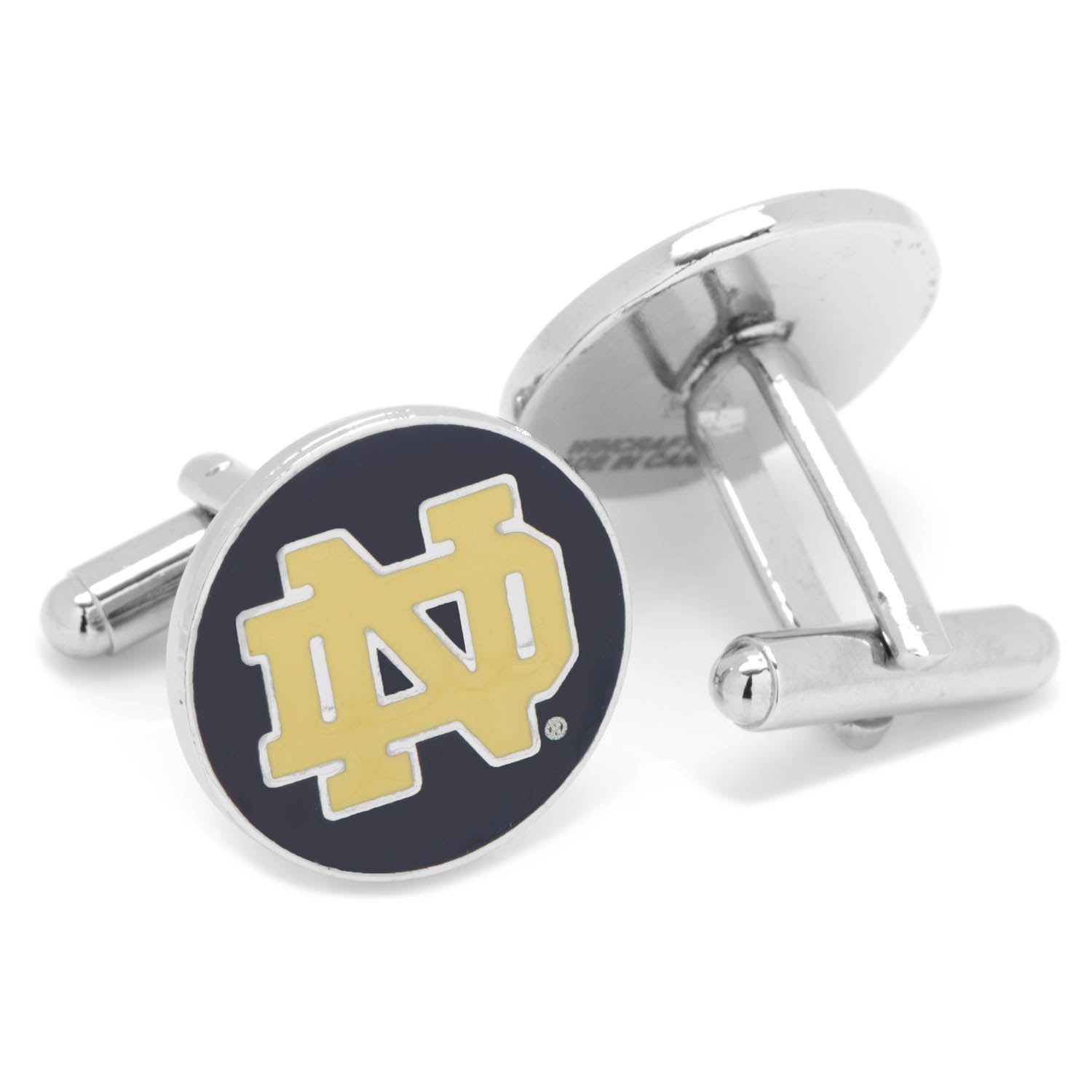 Cufflinks with Notre Dame logo on a white background
