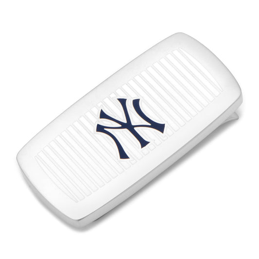 MLB New York Yankees Pinstripe Cushion Money Clip White rectangular object with a blue logo on a white background