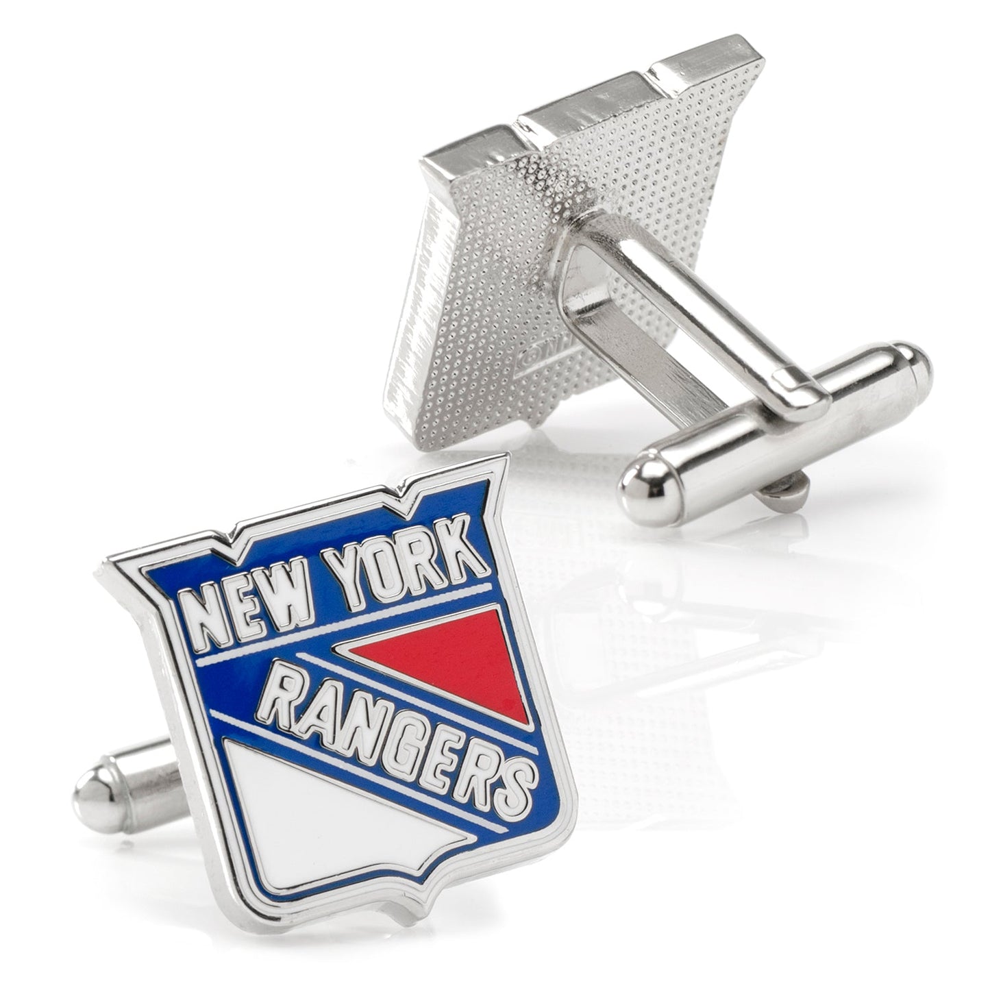 New York Rangers cufflinks on a white background