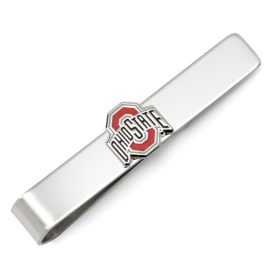 Silver tie clip with Ohio State logo on a white background