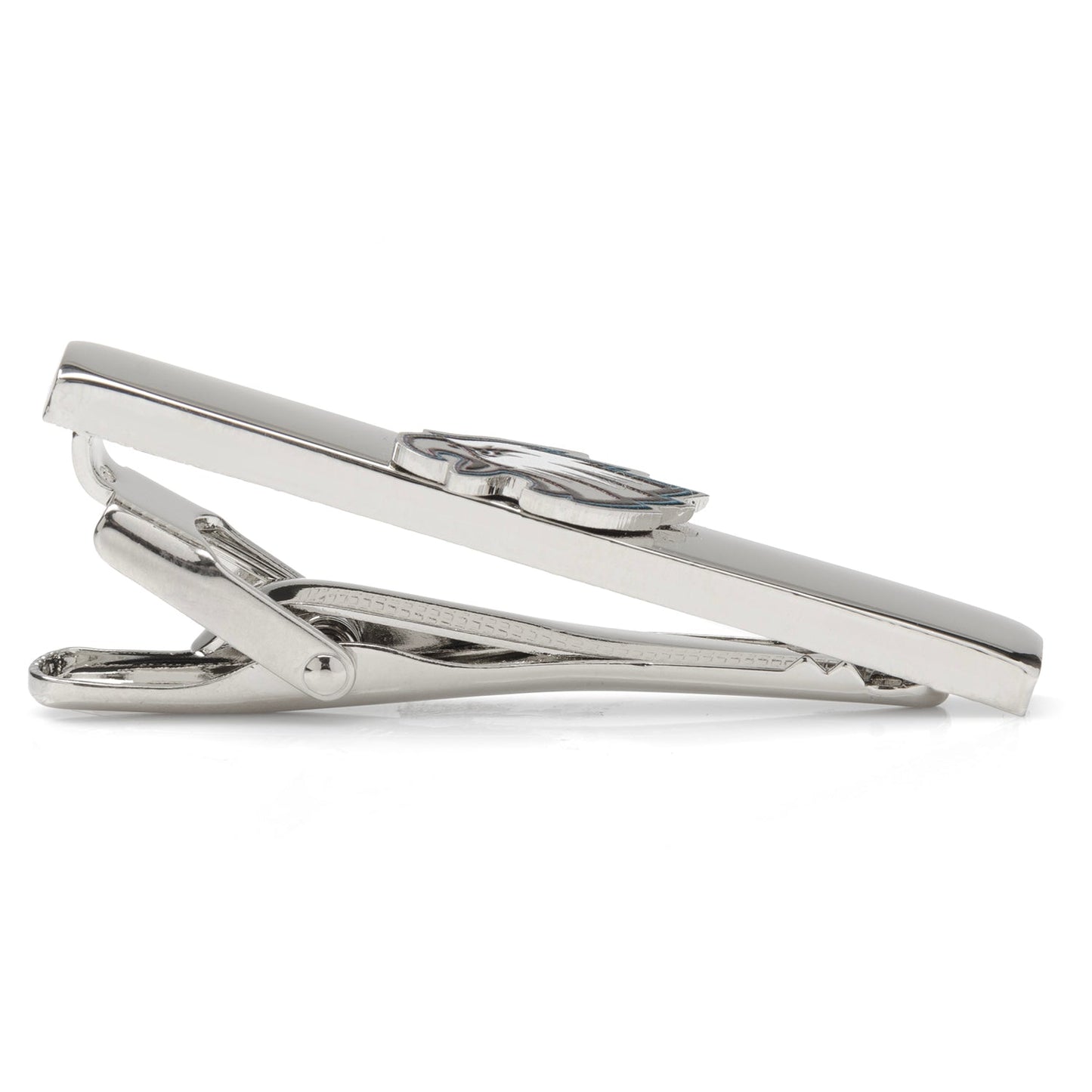 Silver tie clip on a white background