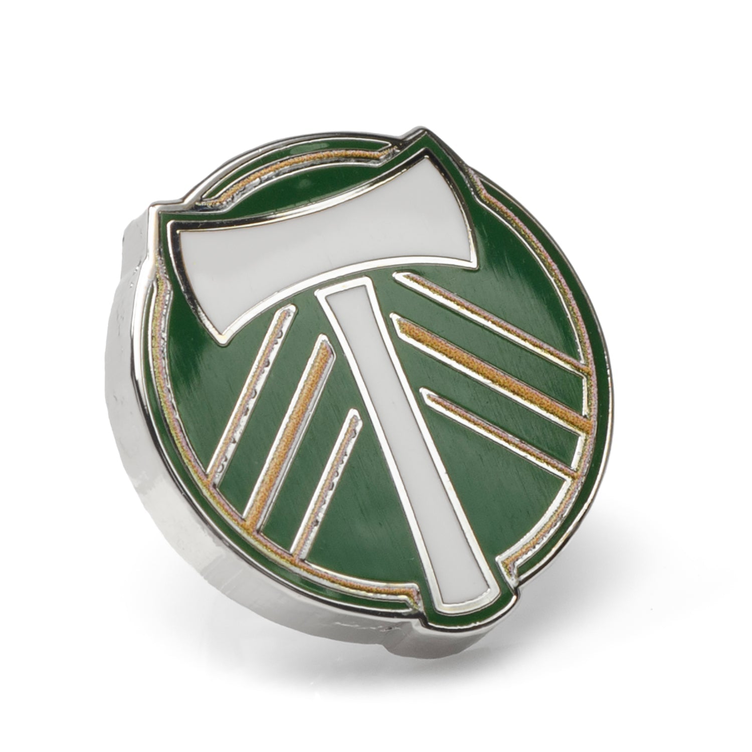 Green and silver emblem on a white background
