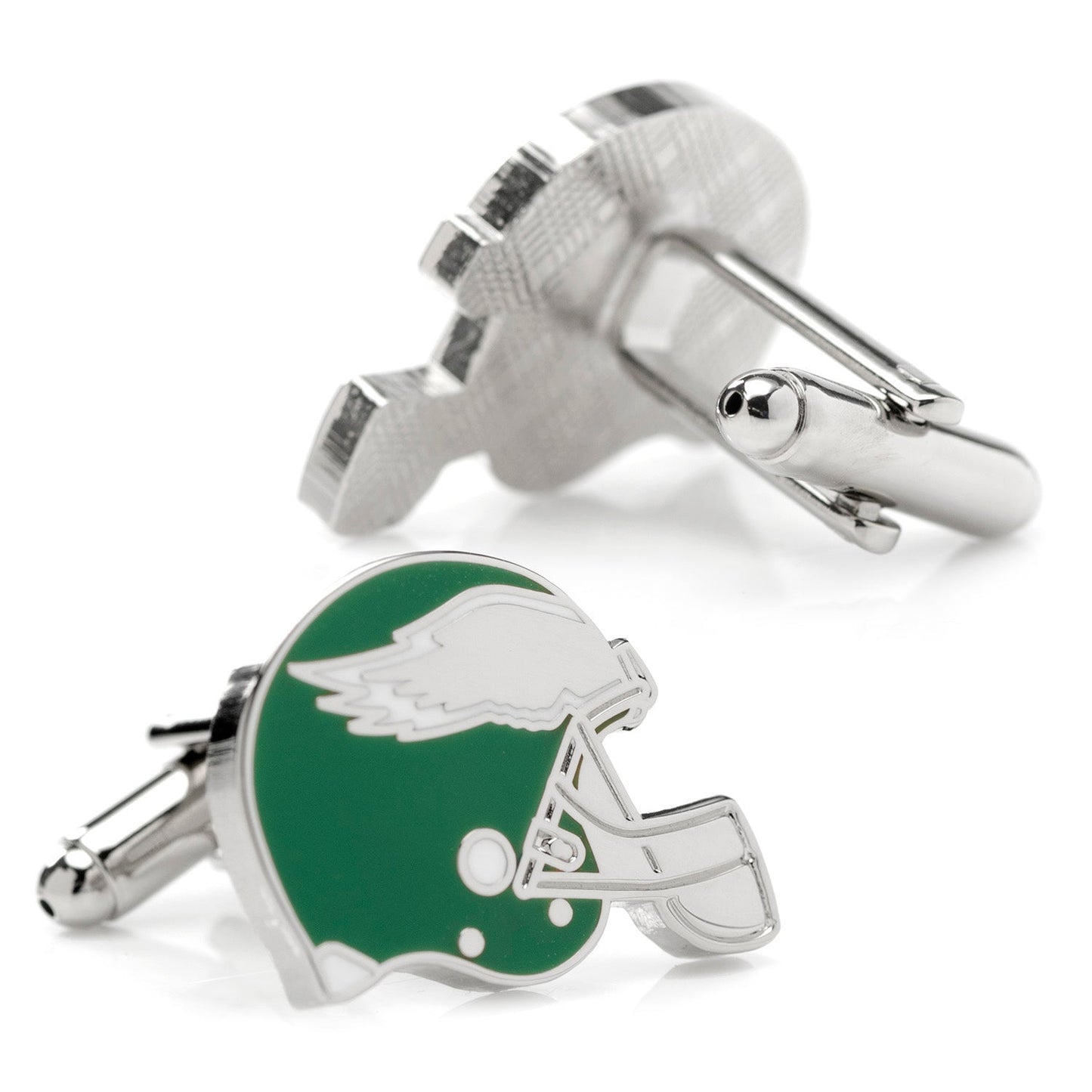 Vintage Eagles team logo cufflinks in green and silver enamel