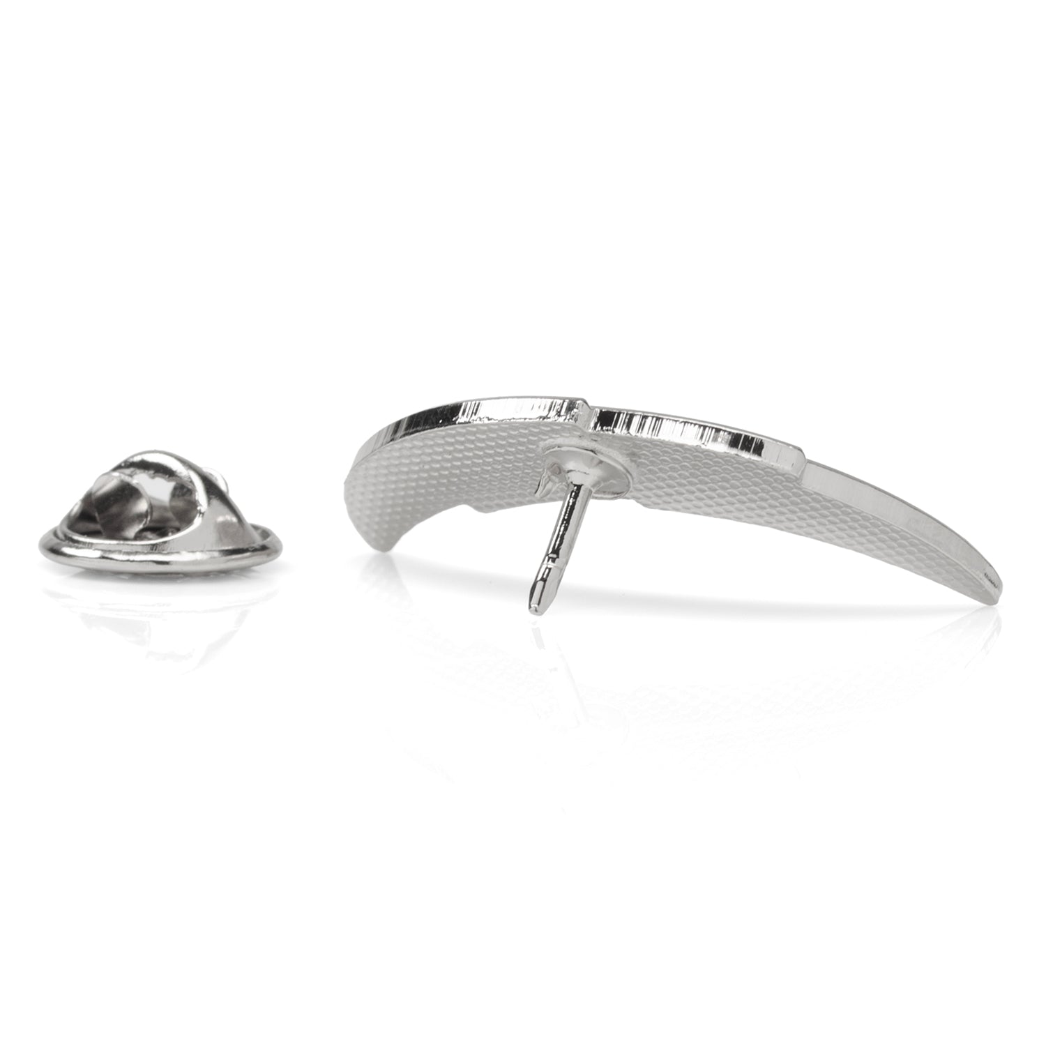 Silver tie clip on a white background