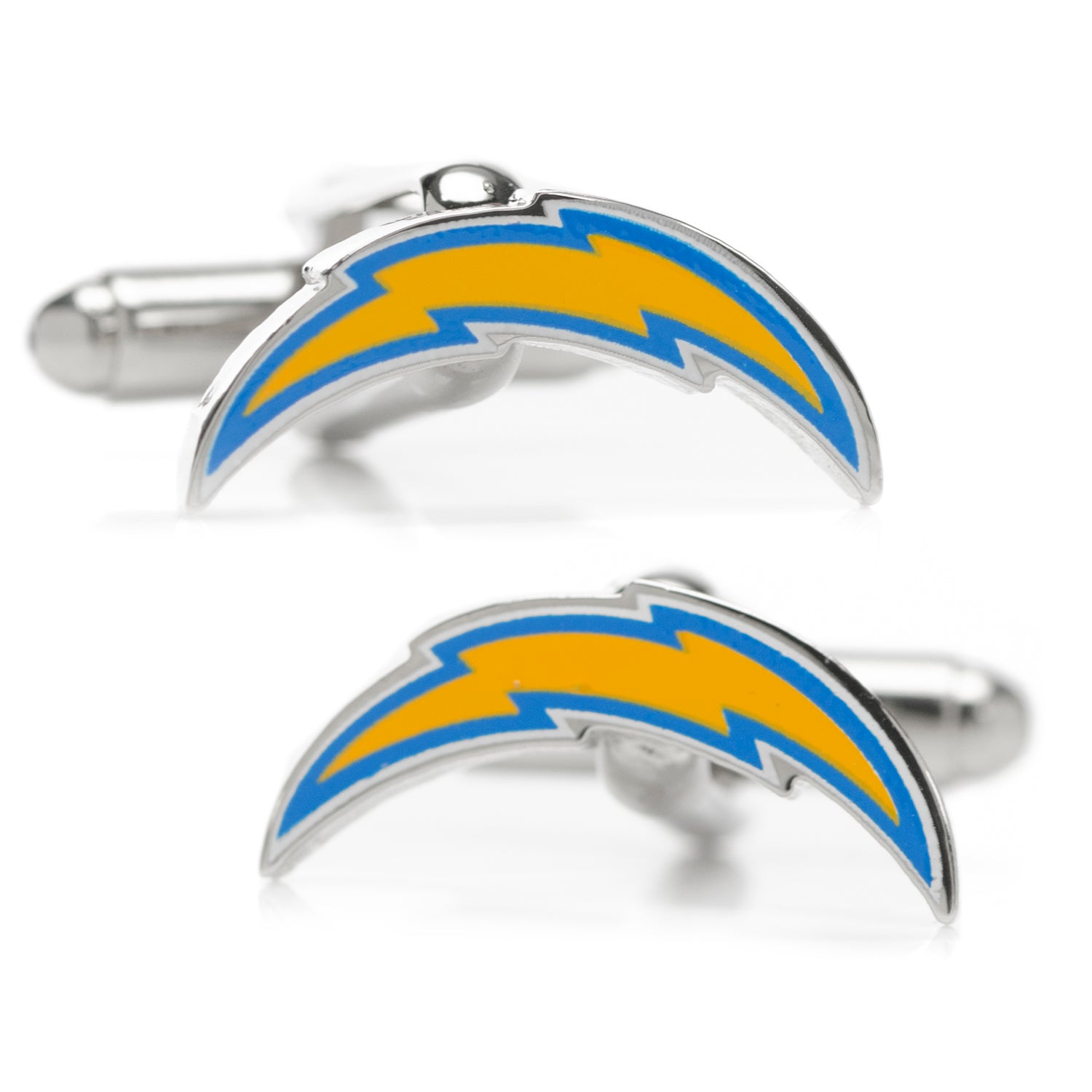 Pair of cufflinks with blue and yellow design on a white background NFL Los Angeles Chargers Cufflinks