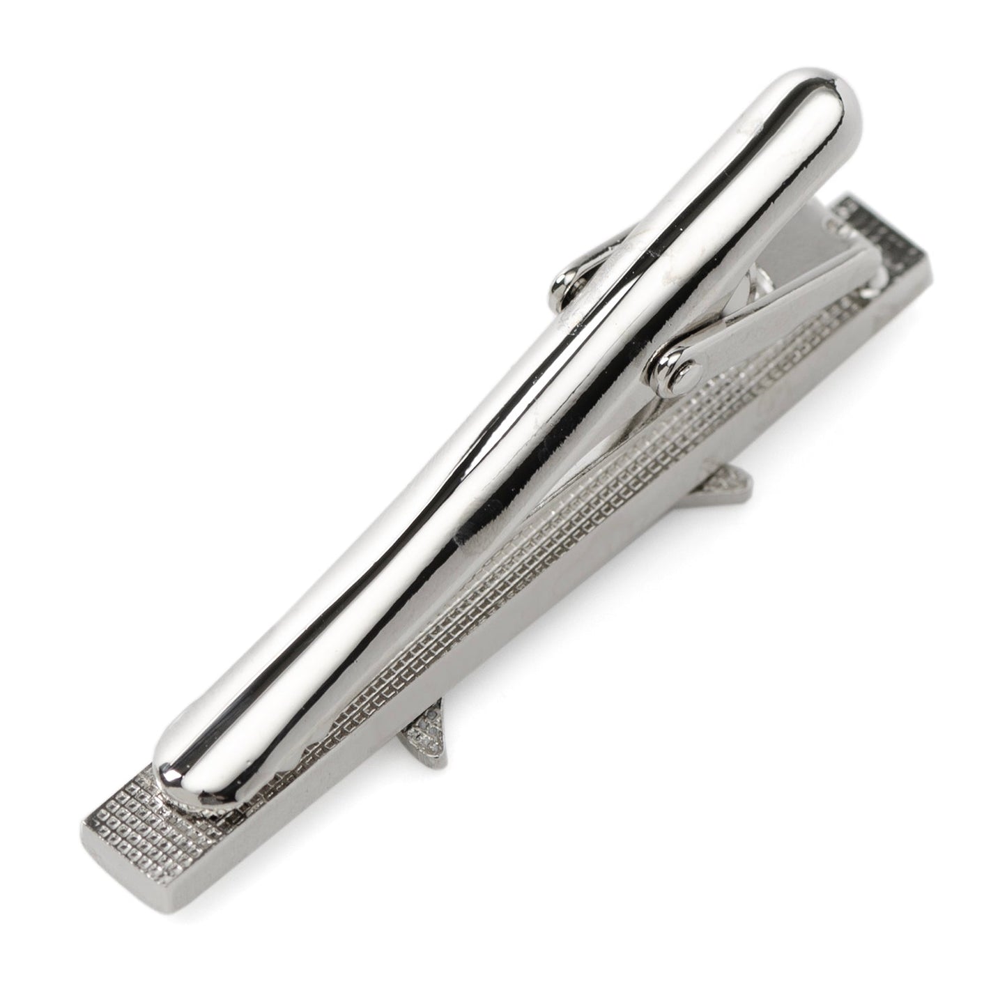 Silver tie clip on a white background