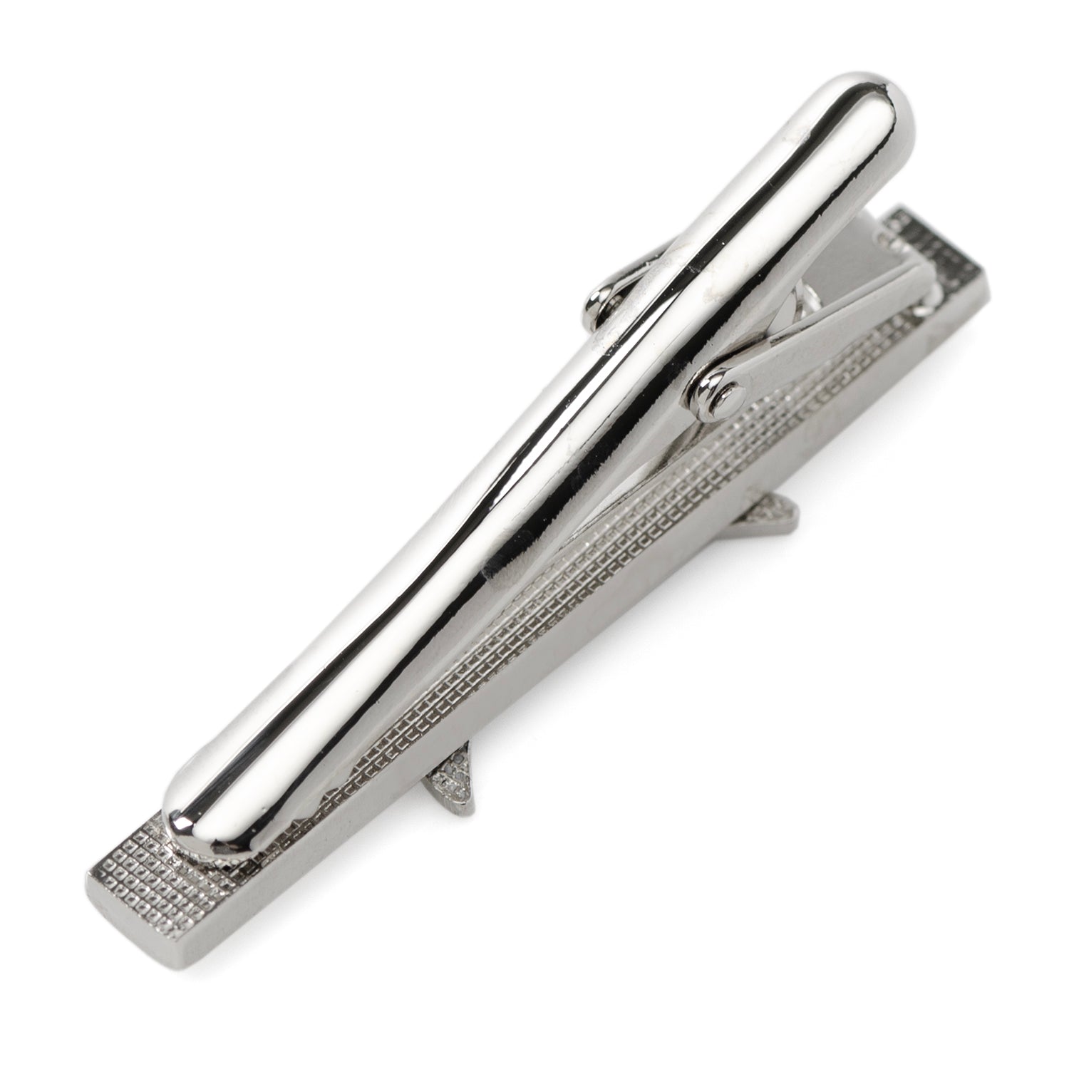 Silver tie clip on a white background