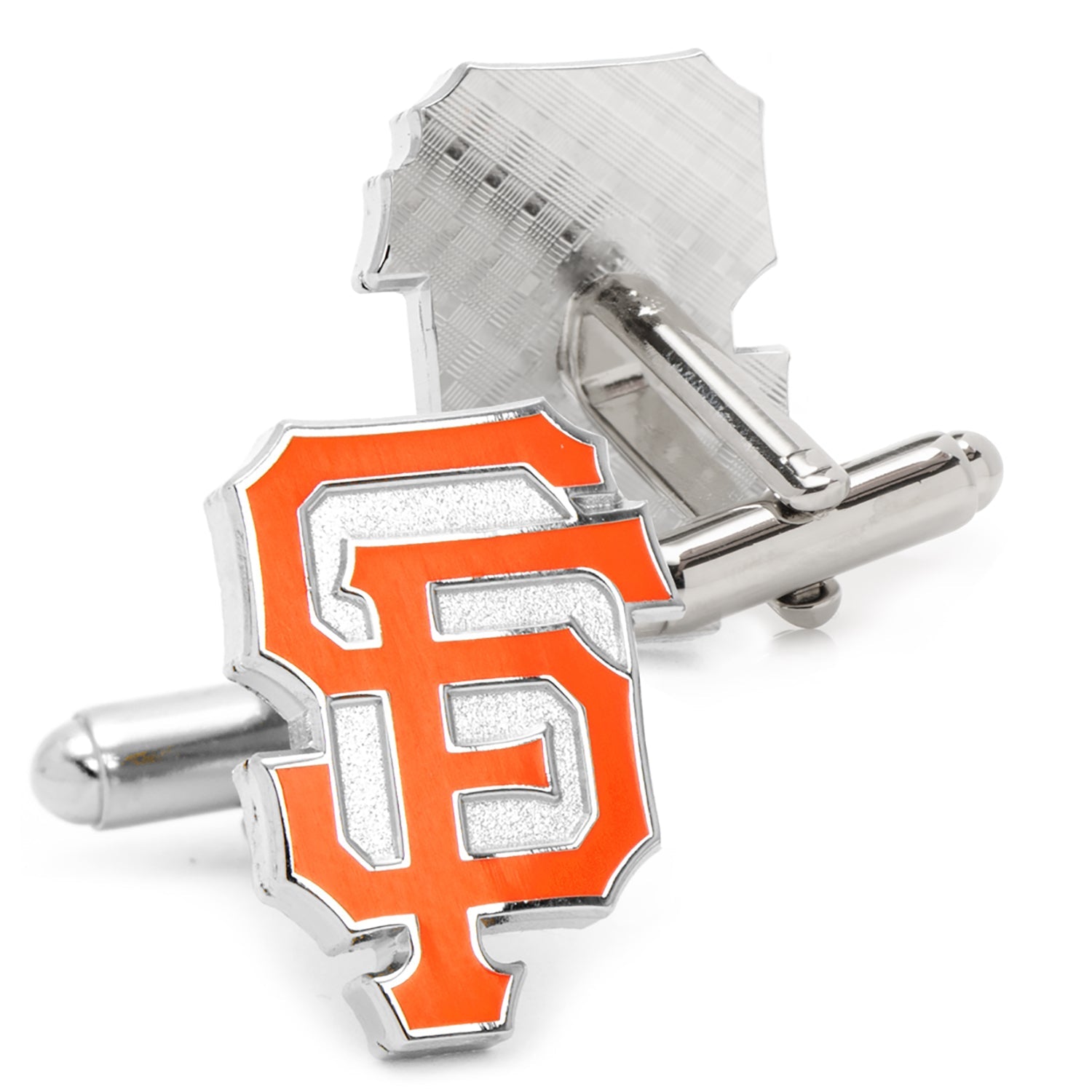 MLB San Francisco Giants Cufflinks with orange and silver design on a white background