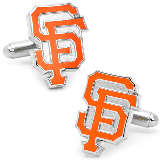MLB San Francisco Giants Cufflinks with orange and silver 'S' logo on a white background