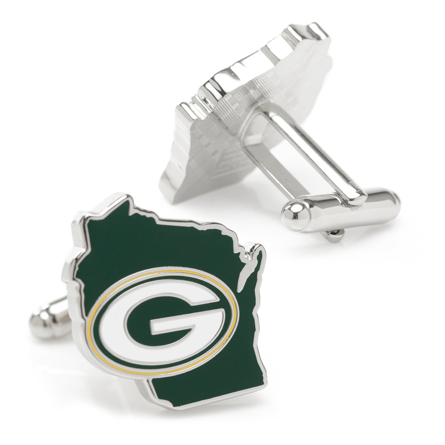 Green Bay Packers state-shaped cufflinks with official NFL logo – JayPins.com