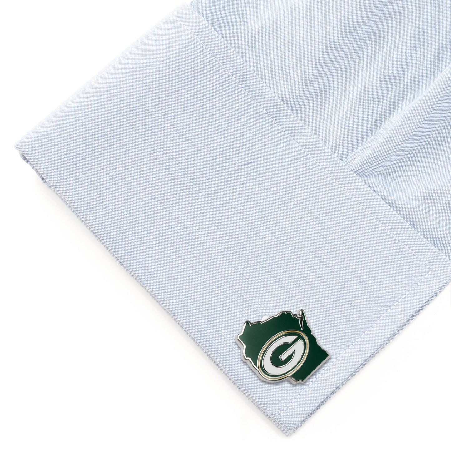 Green Bay Packers state-shaped cufflinks with official NFL logo – JayPins.com
