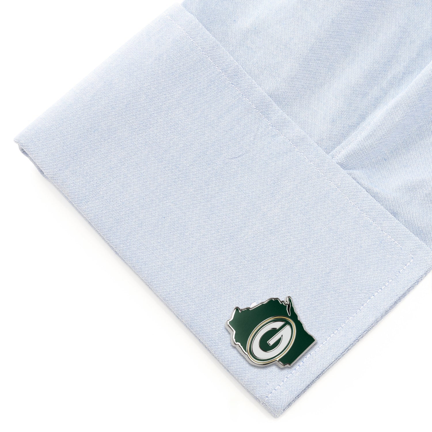Green Bay Packers state-shaped cufflinks with official NFL logo – JayPins.com