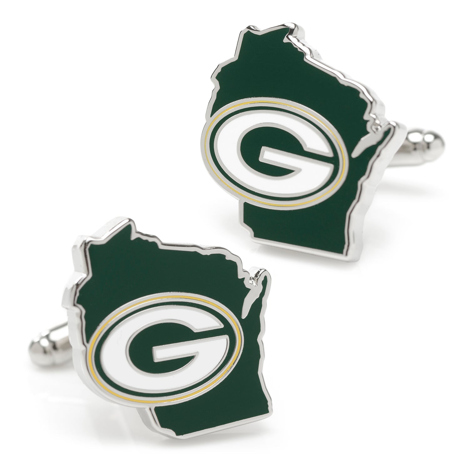Green Bay Packers state-shaped cufflinks with official NFL logo – JayPins.com