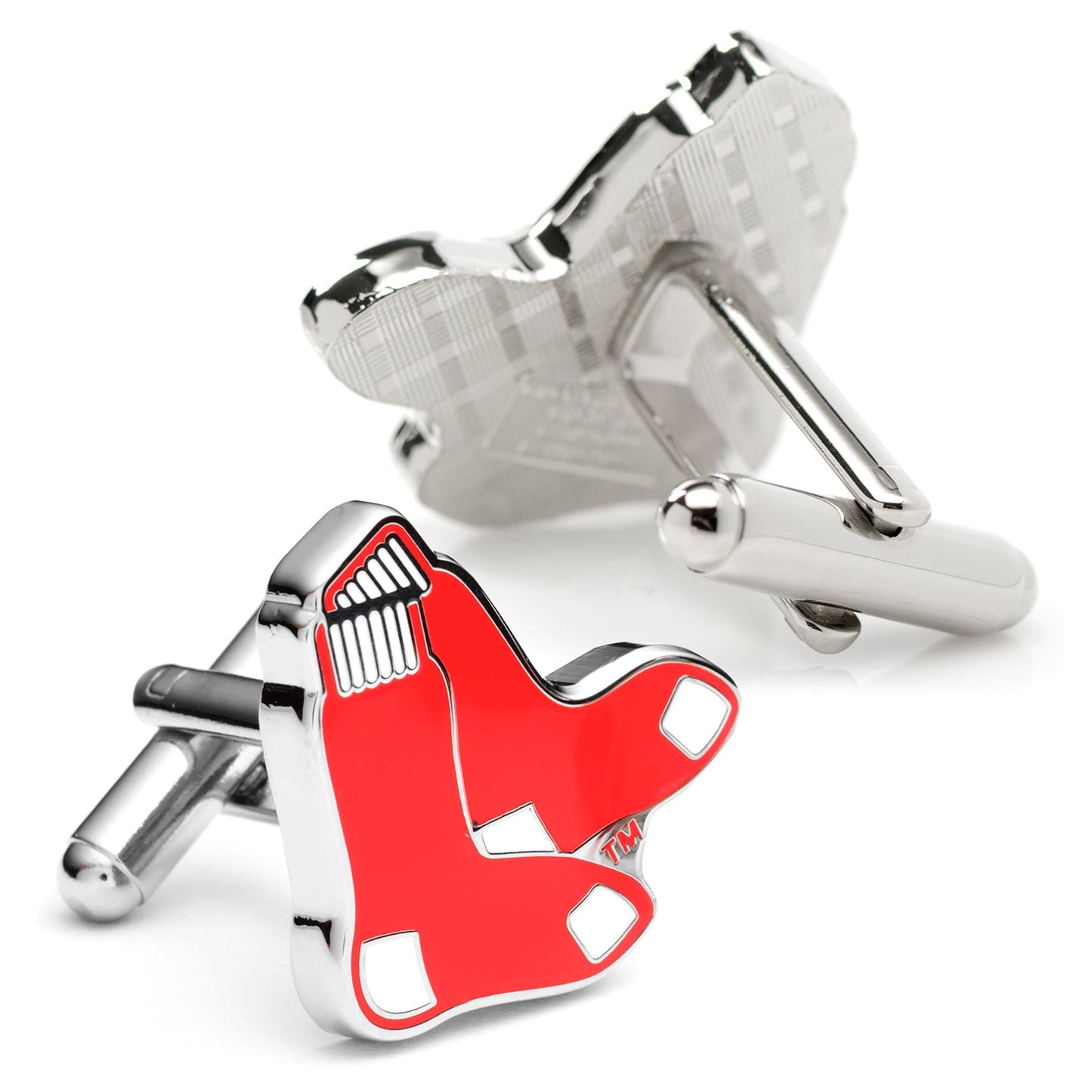 MLB Red Sox Cufflinks Cufflinks with a red and silver design on a white background