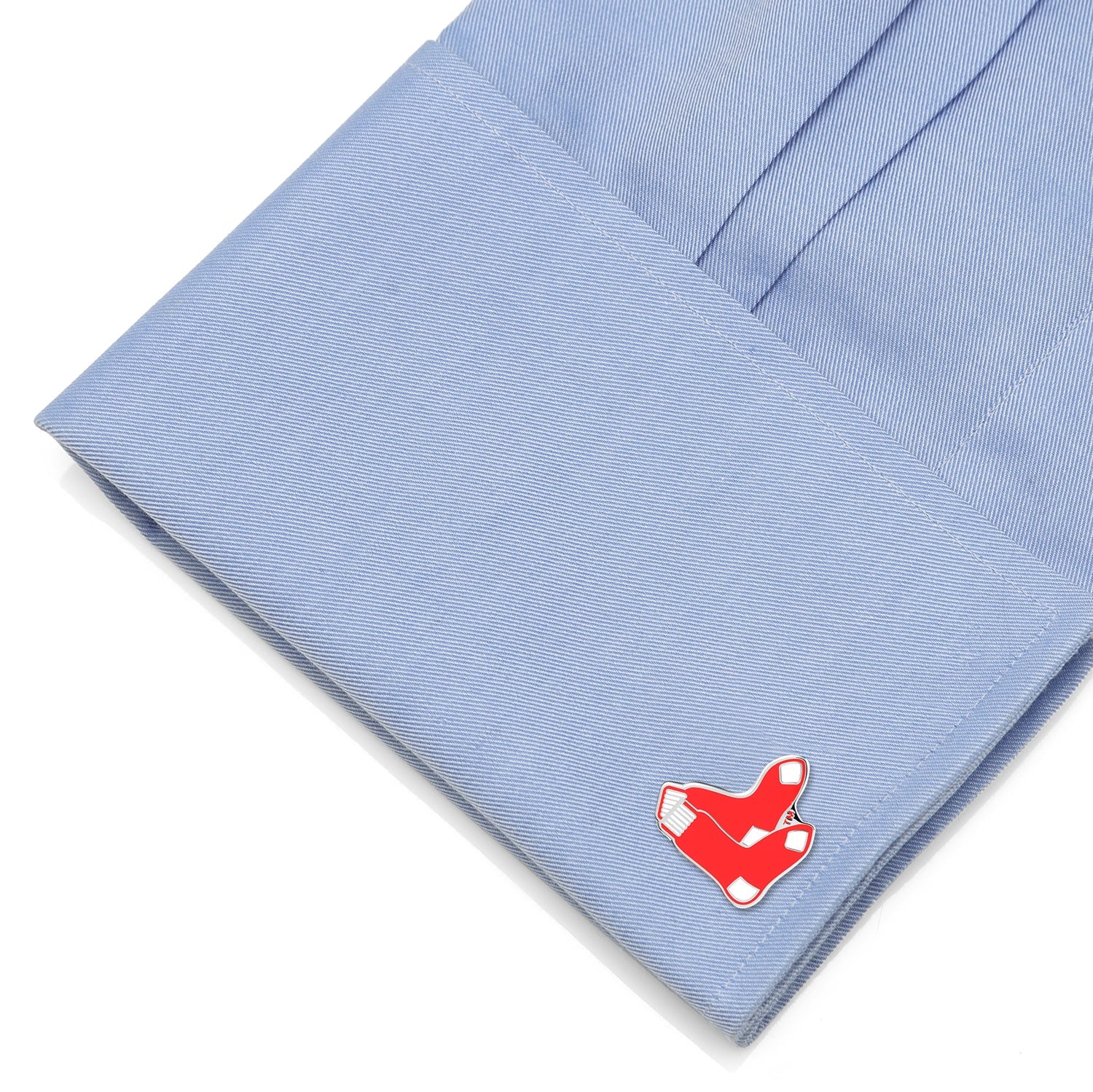 MLB Red Sox Cufflinks Light blue fabric with a red and white logo on a white background
