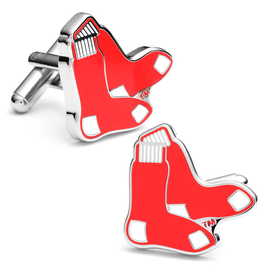 MLB Red Sox Cufflinks Red and silver cufflinks with a logo on a white background