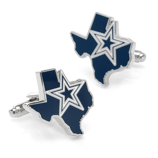 Cufflinks shaped like the state of Texas with a star in the center on a white background NFL Dallas Cowboys State Shaped Cufflinks